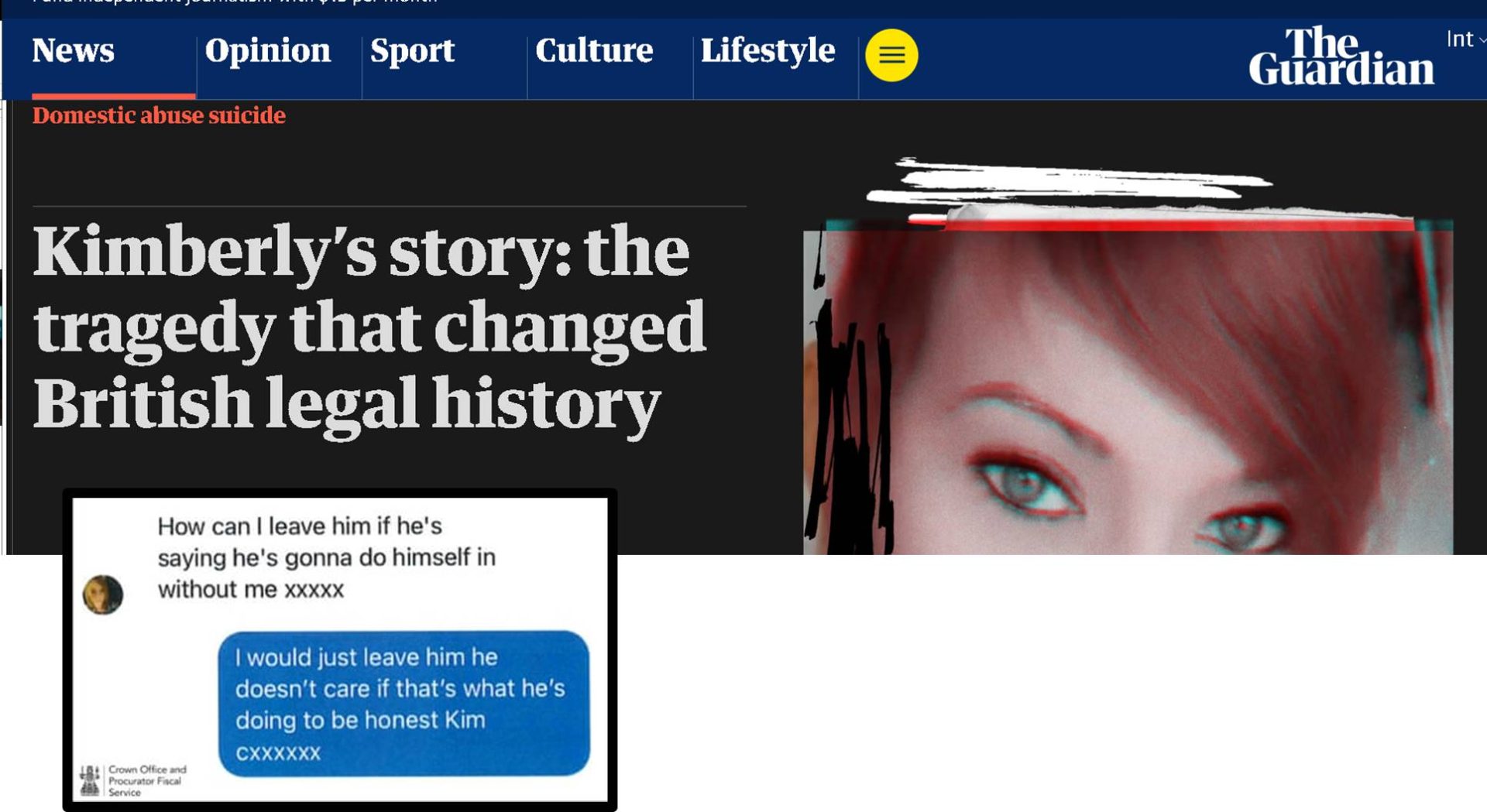 ההתאבדות של קימברלי שינתה התנהלות משפטית בבריטניה כלפי אלימות ביתית/ משפחתית